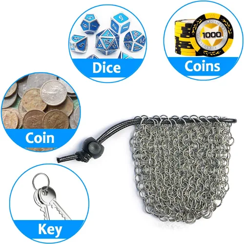 Miniatura 5 de YOUSHARES Bolsa de dados de acero inoxidable para juego de dados de metal poliédrico D&D, bolsa de dados DND para juego de dados de metal poliédricos
