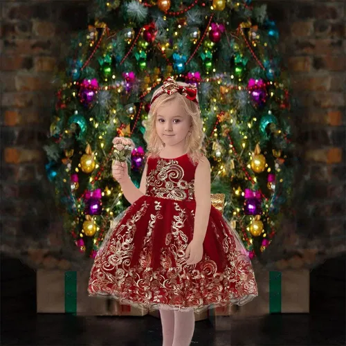 Miniatura 7 de 0-6T - Vestido de tutú de encaje bordado con lentejuelas y lazo grande para fiestas de bebé y niñas pequeñas con tocado
