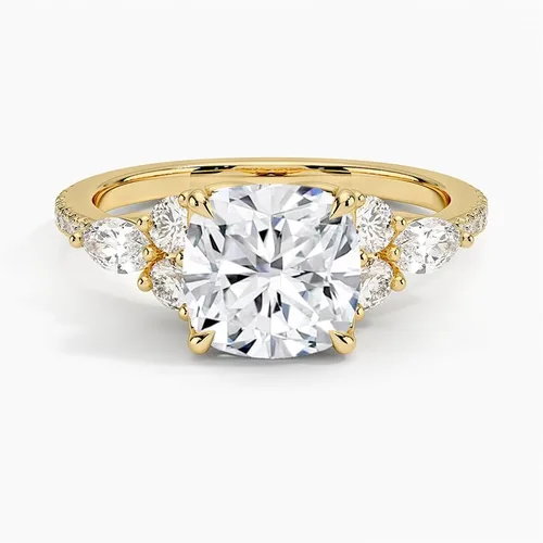 Miniatura 4 de IGI Anillo de compromiso de diamante creado en laboratorio de 3.56 quilates con cuatro puntas de excelente talla, con marquesa lateral y diamantes