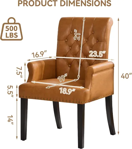 Miniatura 2 de WUTUTUEE Silla de comedor de piel sintética con brazos, sillas de comedor tapizadas con respaldo alto, sillón decorativo con patas de madera maciza