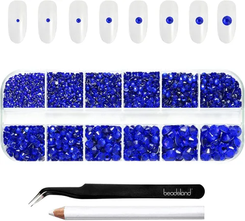 Miniatura 22 de Beadsland Diamantes de imitación para maquillaje, 8 tamaños, 2500 unidades de diamantes de imitación de cristal con parte trasera plana, gemas