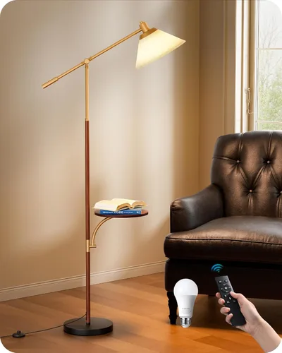 Miniatura 10 de EDISHINE - Lámpara de pie de arco de 68" con mesa, lámpara de pie vintage para sala de estar con bandeja, altura ajustable, bombilla LED de 5