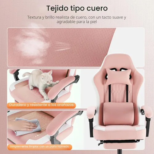 Miniatura 7 de Sweetcrispy Silla de videojuegos – Silla de escritorio ergonómica con reposapiés y soporte lumbar, altura ajustable con respaldo alto y reposabrazos