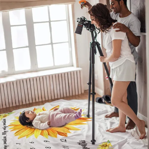 Miniatura 5 de Tebaby Manta mensual de hito para bebé niña, manta de girasol para recién nacido, regalo personalizado para ducha, decoración floral de guardería