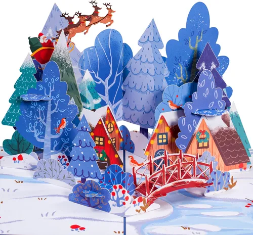 Miniatura 3 de Paper Love Tarjeta desplegable 3D de Navidad de pueblo mágico, regalo para invierno, Navidad o fiestas, portada de 5 x 7 pulgadas, incluye sobre
