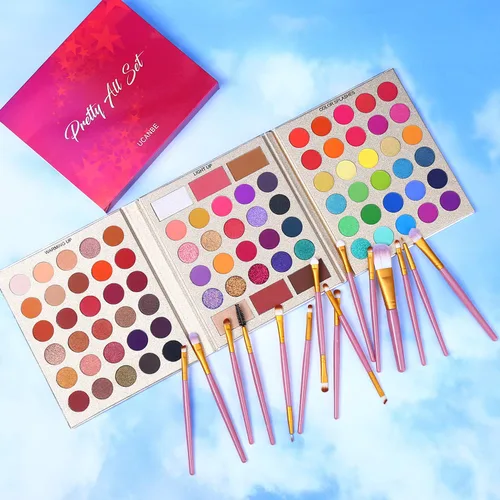 Miniatura 2 de UCANBE Paleta de sombra de ojos profesional de 86 colores con 15 brochas de maquillaje, purpurina mate de larga duración, altamente pigmentada