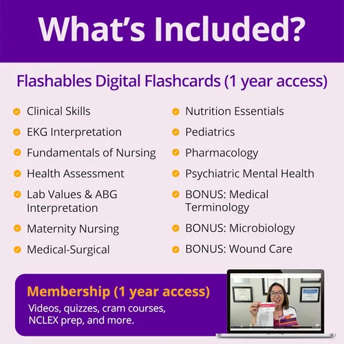Miniatura 3 de Flashables & Membership Bundle - Tarjetas digitales y videos de la escuela de enfermería - Incluye 14 asignaturas - 1 año de acceso en línea