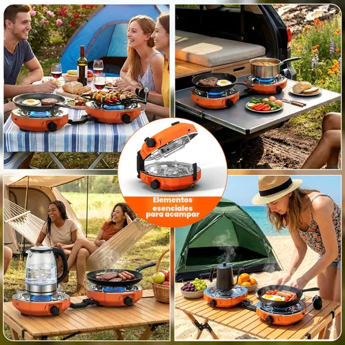 Miniatura 9 de Cofiyard Estufa de campamento de propano de 2 quemadores de 20,000 BTUs, estufa de campamento plegable portátil con quemadores ajustables, regulador