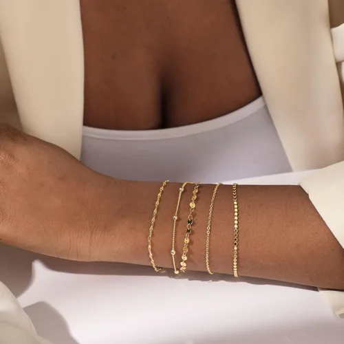 Miniatura 2 de LEXODY Pulseras de oro para mujer, juego de pulseras de espiga de oro de 14 quilates, delicadas joyas de espiga apilables, cadena fígaro, cadena