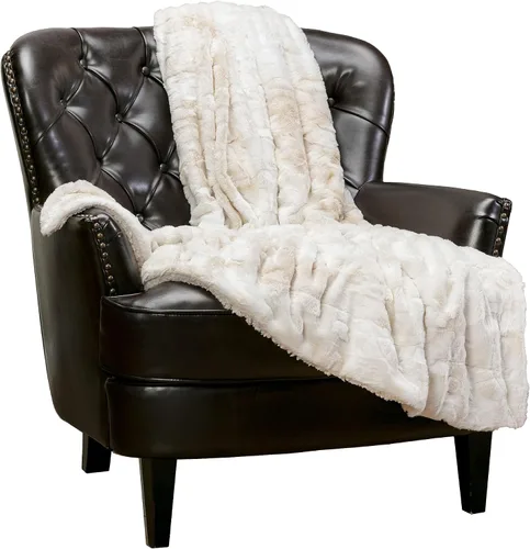 Miniatura 14 de Chanasya Manta de Tiro de Piel Sintética de Lobo Premium - Suave, Mullida Sherpa y Minky - para Cama o Sofá - 60" x 70" - Gris
