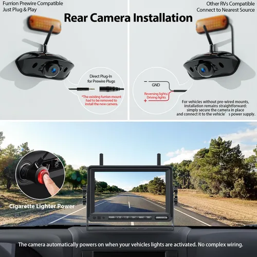 Miniatura 5 de ZEROXCLUB 1080P 7" Sistema de cámara de respaldo inalámbrica para RV, compatible con Furrion pre-cableado para RV, camión, remolque, monitor DVR