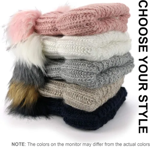 Miniatura 6 de Braxton Beanie - Gorro de lana para mujer, con 2 orejas de pompón, de punto trenzado, para invierno, para esquí al aire libre