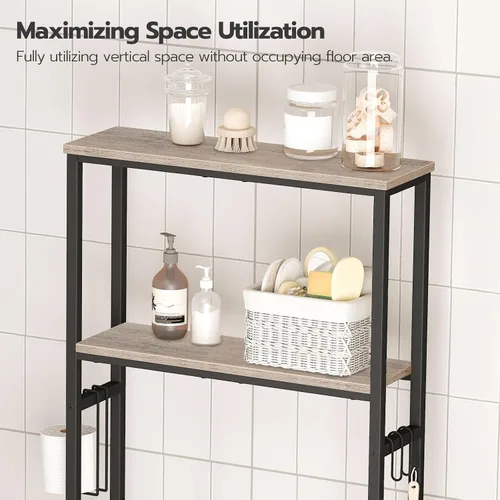 Miniatura 5 de HOOBRO Estante de Almacenamiento Sobre el Inodoro, Organizador de Baño de 2 Niveles Sobre el Inodoro, Estantes de Baño con Soporte para Papel