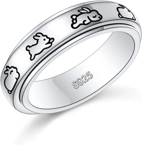 Miniatura 9 de Anillos giratorios S925 de plata de ley para aliviar la ansiedad, la preocupación, el aburrimiento, TDAH, autismo, banda para mujeres y adolescentes
