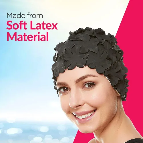 Miniatura 4 de BeeMo Gorro de Natación de Látex para Mujeres - Gorro de Natación de Goma - Suave Cómodo Elástico Elegante Diseño de Corte Bajo Protege el Cabello
