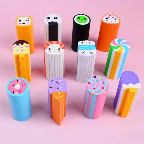 Miniatura 8 de Borradores de comida, paquete de 12 borradores de sushi, postres, borradores de mascotas para niños, lindos y divertidos, suministros escolares