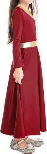Miniatura 3 de easyforever Vestido de baile de alabanza con bloques de color dorado metálico para niña, ropa de baile lírica cristiana, vestido de túnica de baile
