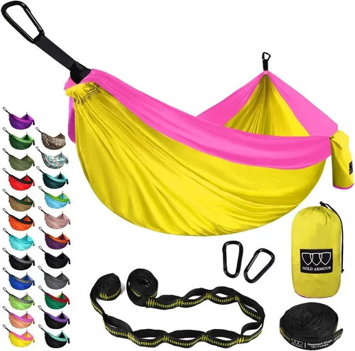 Miniatura 10 de Gold Armour Hamaca de camping – Hamaca doble XL, hamaca portátil, accesorios de camping, equipo para exteriores e interiores con correas de árbol