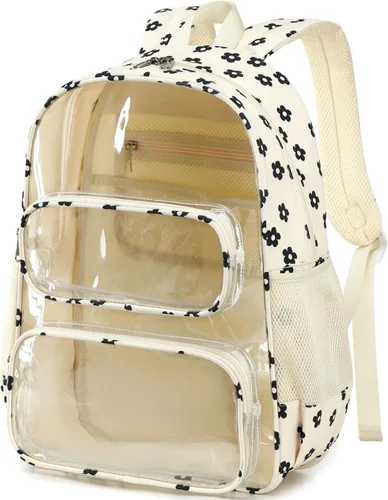 Miniatura 65 de CAMTOP Mochila transparente resistente y transparente para estudiantes, escuela, trabajo, festival, viajes, deportes, Beige, Mediana, Camtop Mochila