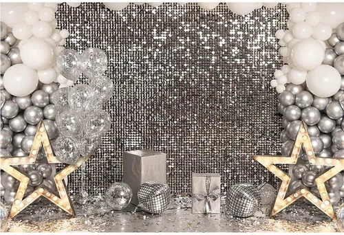 Miniatura 3 de Fondo de fotografía de discoteca plateado con purpurina de 5 x 3 pies, para fiesta de graduación de los años 80, para cumpleaños, boda, Año Nuevo