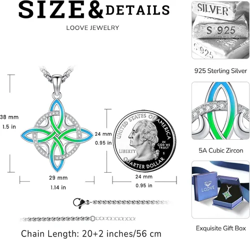 Miniatura 86 de Collar de pentagrama de plata de ley con triple luna, diosa celta, nudo celta, nudo de brujas, Ankh, sol y luna, Hécate, lilith, Santa Muerte