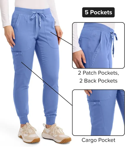 Miniatura 3 de Med Couture Pantalones de Uniforme Médico (Scrubs) para Mujeres Pantalones Cargo Jogger con 5 Bolsillos, Ligeros, Ultra Suaves, Tela Elástica