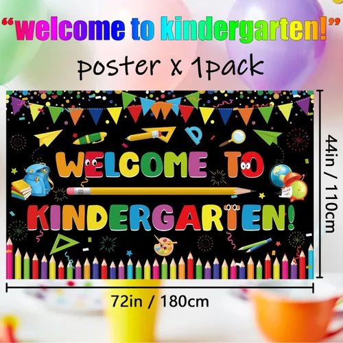 Miniatura 5 de Fondo de fiesta para el primer día de escuela de jardín de infantes, colorido cartel de bienvenida al jardín de infantes, primer día de preescolar