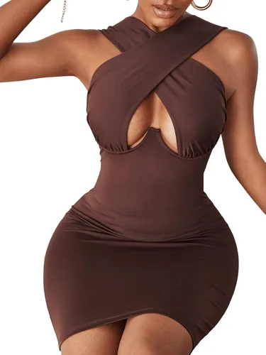 Miniatura 3 de Romwe Vestido bodycon con con forma de cruz sin mangas para mujer