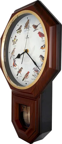 Miniatura 2 de JUSTIME Unique 12 North America Bird's Song Schoolhouse - Reloj de pared con péndulo de campanillas cada hora melodía hecha en Taiwán Madera oscura
