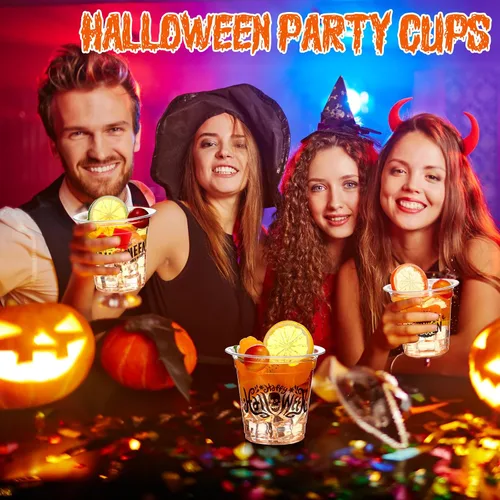 Miniatura 4 de Sliner 60 vasos de plástico de Halloween de 12 onzas desechables transparentes para Halloween, suministros de fiesta para bebidas frías, cerveza