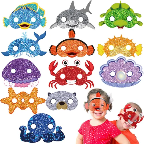Minatee 24 máscaras para niños bajo el mar, océano, animales, cumpleaños, divertidas máscaras para niños, suministros de fiesta bajo el mar, océano,