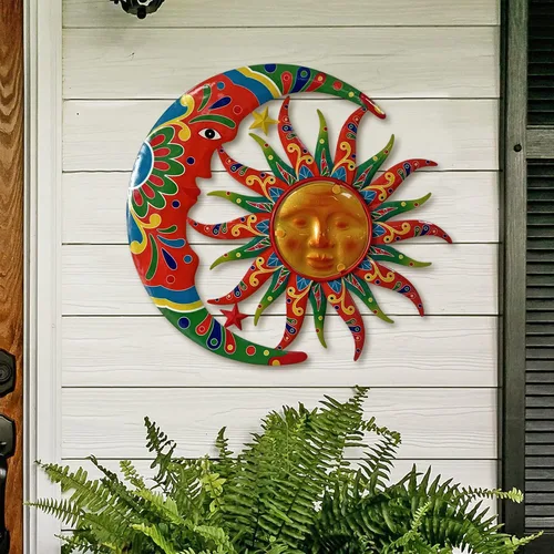 Miniatura 4 de Limygus Adornos de Sol y Luna para Pared para Exteriores, Arte de Pared de Metal Colorido con Sol y Luna y Estrellas Perfecto para Patio, Jardín