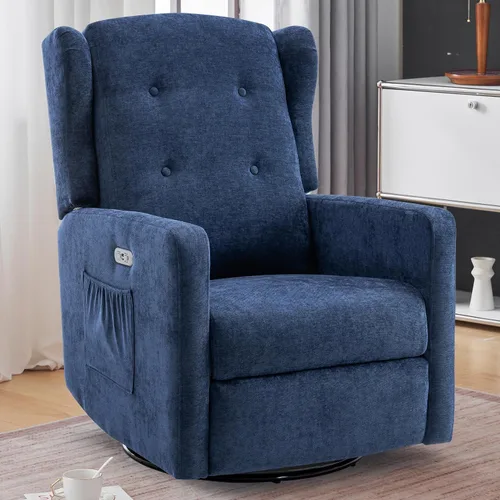 Miniatura 10 de Ketaiyou Silla reclinable giratoria eléctrica, con respaldo alto, silla mecedora eléctrica para guardería, puertos USB y tipo C, sillón reclinable