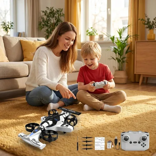 Miniatura 8 de Juguete de coche y avión volador a control remoto, juguetes para niños y niñas, dron helicóptero estilo jet con capacidad de giro de 360°, aviones