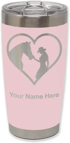 Miniatura 12 de LaserGram Vaso aislado al vacío de 20 onzas, corazón de vaquera de caballo, grabado personalizado incluido (negro)