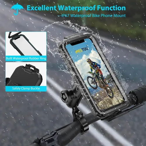 Miniatura 5 de iMESTOU Soporte de teléfono para motocicleta, resistente al agua, antirrobo, brazos de doble zócalo, base de aluminio para manillar/espejo