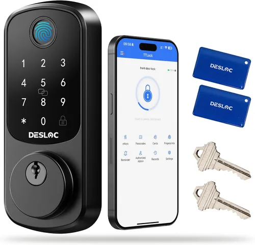 Miniatura 11 de DESLOC Smart Lock B200 versión WiFi, cerradura de puerta de entrada sin llave de huellas dactilares, control remoto de aplicación, cerraduras Negro