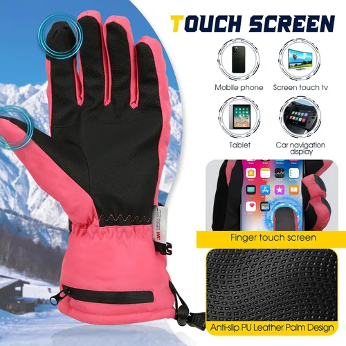 Miniatura 4 de MORXPLOR Guantes de nieve de esquí de invierno para hombres y mujeres, impermeables, resistentes al viento, para pantalla táctil, guantes