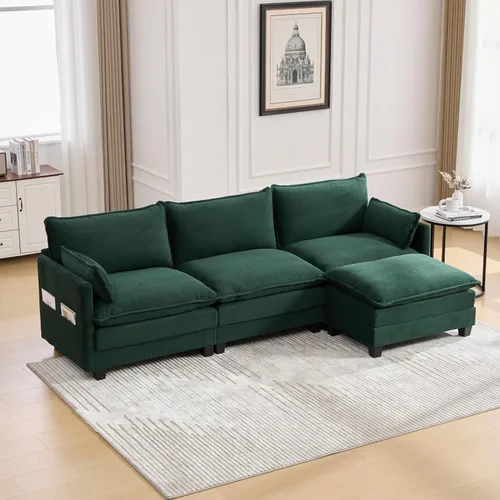 Miniatura 17 de Eafurn Sofá modular simétrico en forma de U con diván doble, moderno sofá esquinero tapizado de pana de gran tamaño, asiento profundo, cómodo sofá