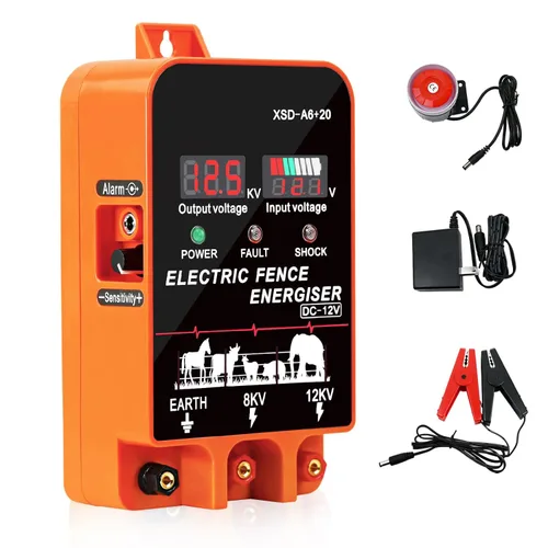Cargador de valla eléctrica PROOVEELLY de 5.5 joules, 10 millas, alimentación AC DC 2 en 1, entrada 12 V, salida 8 kV o 12 kV, con pantalla y