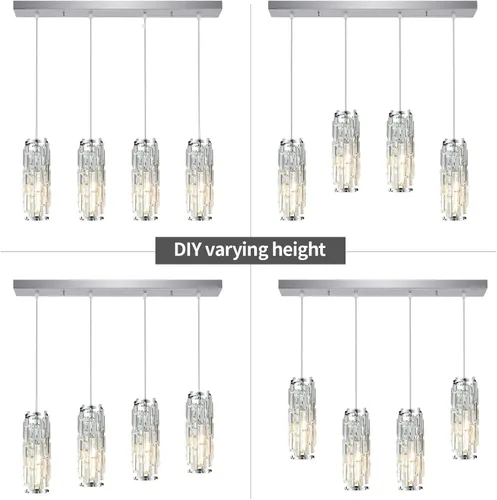 Miniatura 5 de LMQNINE Iluminación colgante cromada de 4 luces, lámpara colgante moderna, mini candelabros de cristal, lámpara colgante ajustable para cocina, Cromo