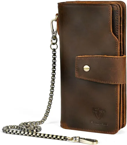 Miniatura 66 de Genuino Caballo Loco Cuero Regalo de Viaje Moneda Bolsillo Tarjetero Organizador Largo Cadena Rfid Cartera Monedero Con Broche Para Hombres Hombres