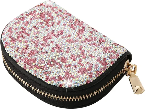 Miniatura 8 de AsAlways RFID Rhinestone titular de la tarjeta de crédito semicírculo multicapa cremallera caso Bling Crystal Slim pequeña cartera para mujeres