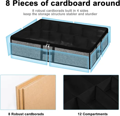 Miniatura 6 de Organizador de zapatos debajo de la cama para armario, paquete de 2, se adapta a 24 pares de cajas de contenedores de zapatos debajo de la cama