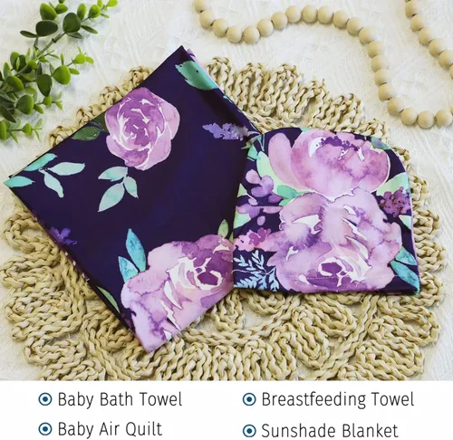 Miniatura 2 de Manta de envolver para recién nacido con juego de gorro, manta elástica suave para bebés niños y niñas de 0 a 3 meses (flor morada)