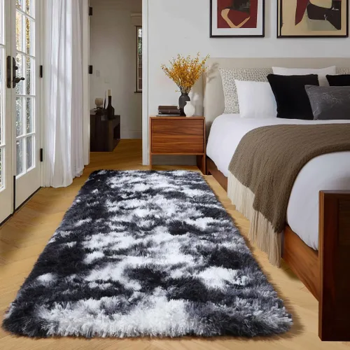 Miniatura 37 de Alfombras moradas para dormitorio de niñas, alfombra de 5 x 8 pies, alfombra peluda esponjosa para sala de estar, alfombras peludas gruesas