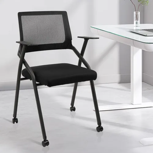 Miniatura 2 de CLATINA Sillas plegables apilables para sala de conferencias con ruedas, silla de escritorio de oficina acolchada portátil con soporte lumbar