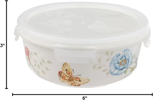 Miniatura 10 de Plato con divisiones Lenox, con dibujo de mariposas en la pradera, 9 pulgadas, Recipiente para servir y guardar, redondo, Blanco