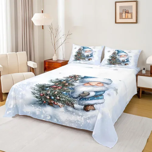 Miniatura 18 de Erosebridal Juego de ropa de cama individual con diseño de árbol de Navidad, muñeco de nieve, decoración de corona de Navidad, sábana bajera