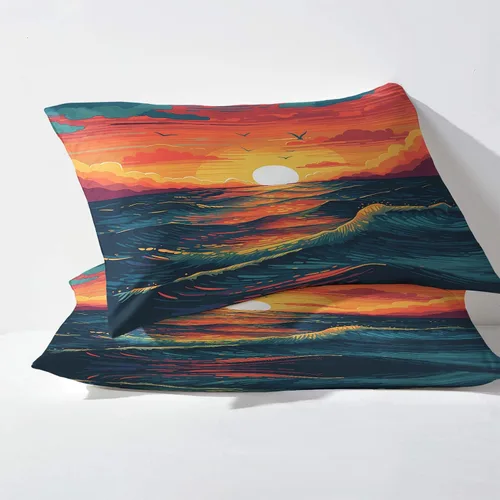 Miniatura 3 de Juego de sábanas de 3 piezas con diseño de mar y puesta de sol, tamaño individual, juego de sábanas y fundas de almohada estampadas de microfibra